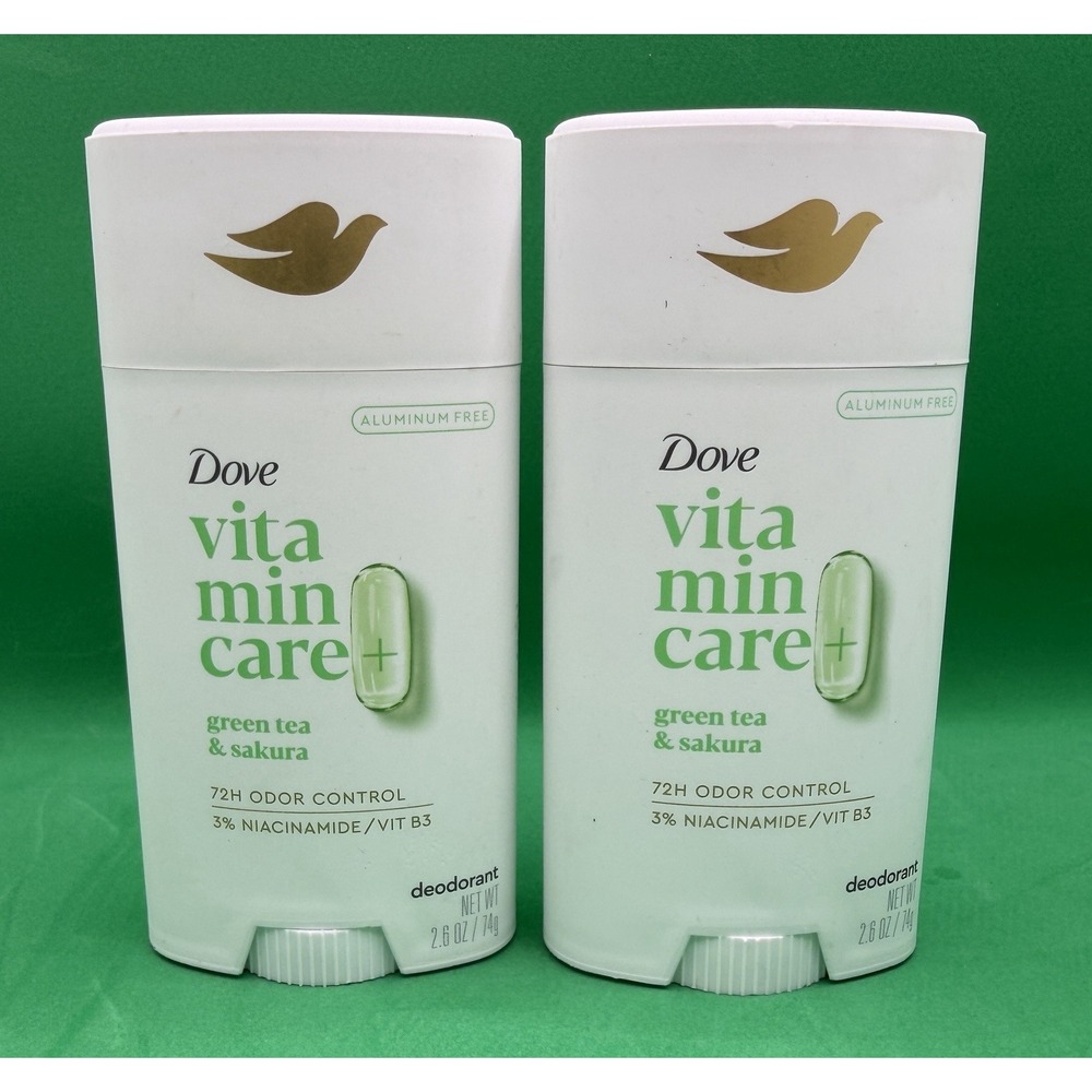 Dove Vitamin Care Deodorant Green Tea & Sakura 72 Hr Aluminum Free Lot Of 2